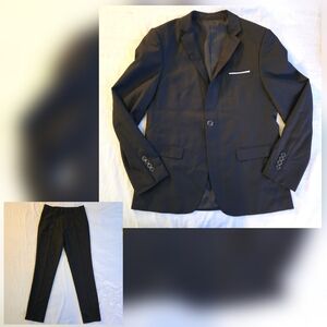 Men's Black Slim Fit Suit Set Small Blazer 38" Pants 32W x 31L